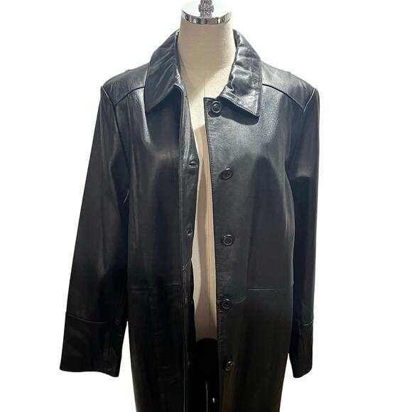 Modern Essentials Black Lambskin
Leather Button Front Mid Length
Coat Jacket xl - Picture 2 of 11